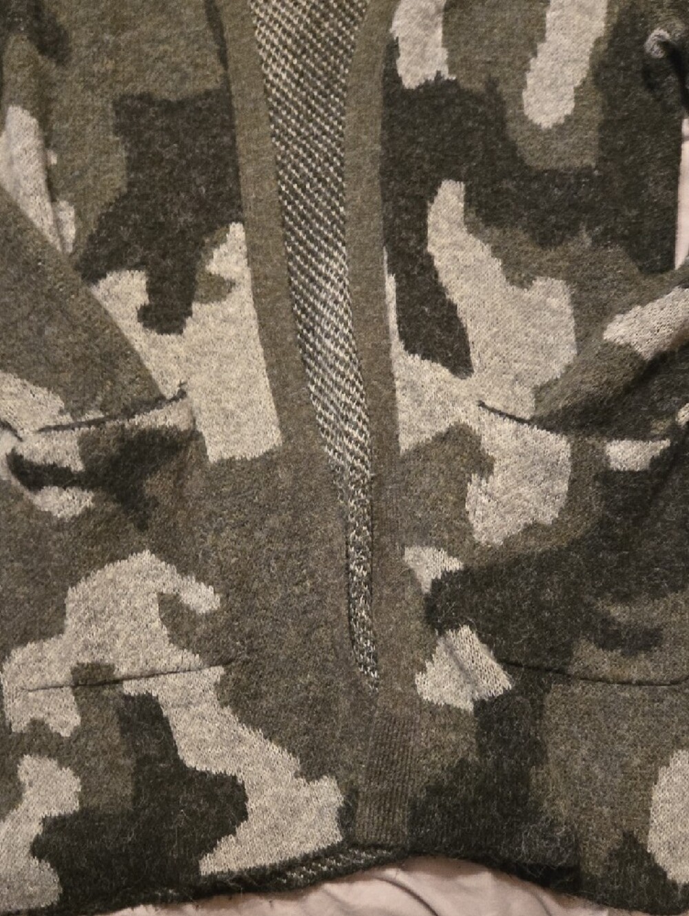Open-Front Camouflage Knit Cardigan - Olive/Gray - Picture 4 of 7